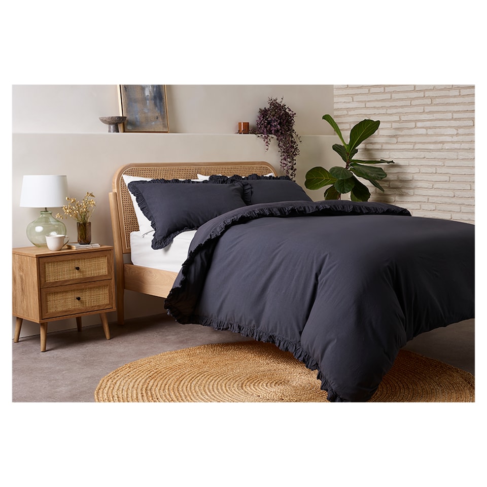 F&F Home Washed Cotton Navy Duvet Set Double