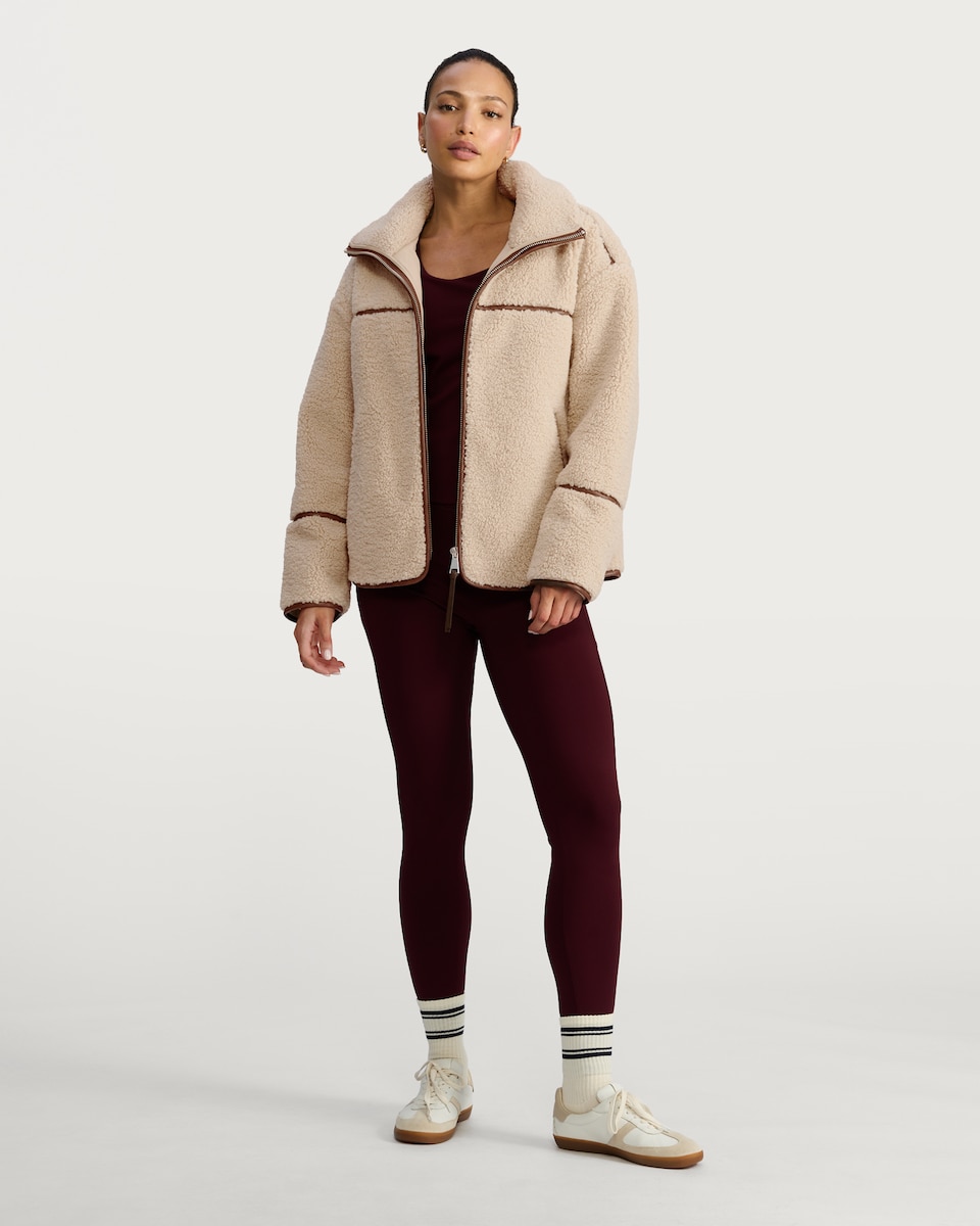 image 1 of F&F Borg Funnel Neck Zip Through Jacket in Neutral