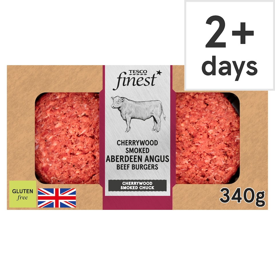 TESCO finest Cherrywood Smoked Beef Aberdeen Angus Beef Burgers 340g