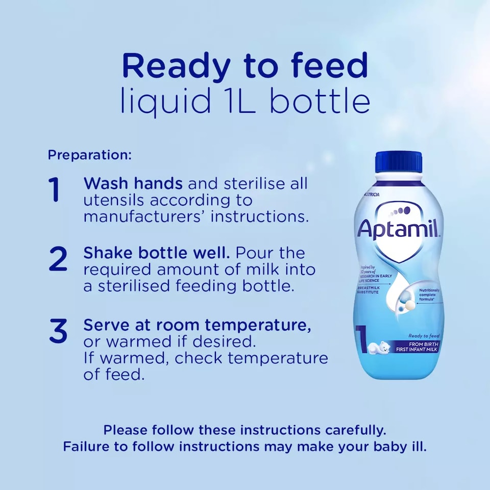 image 1 of Aptamil 1 First Infant Baby Milk Formula Liquid Ready to Feed from Birth 1L