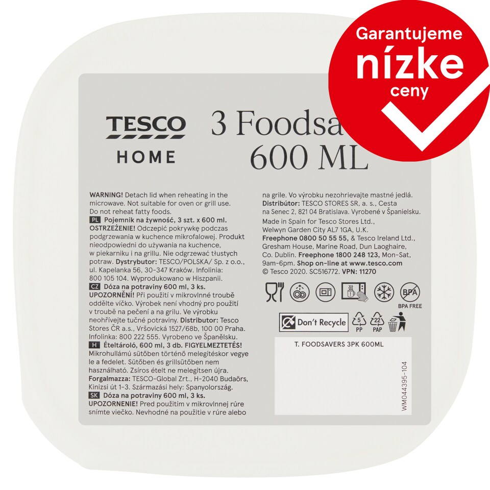 Tesco Home Dóza na potraviny 600 ml 3 ks