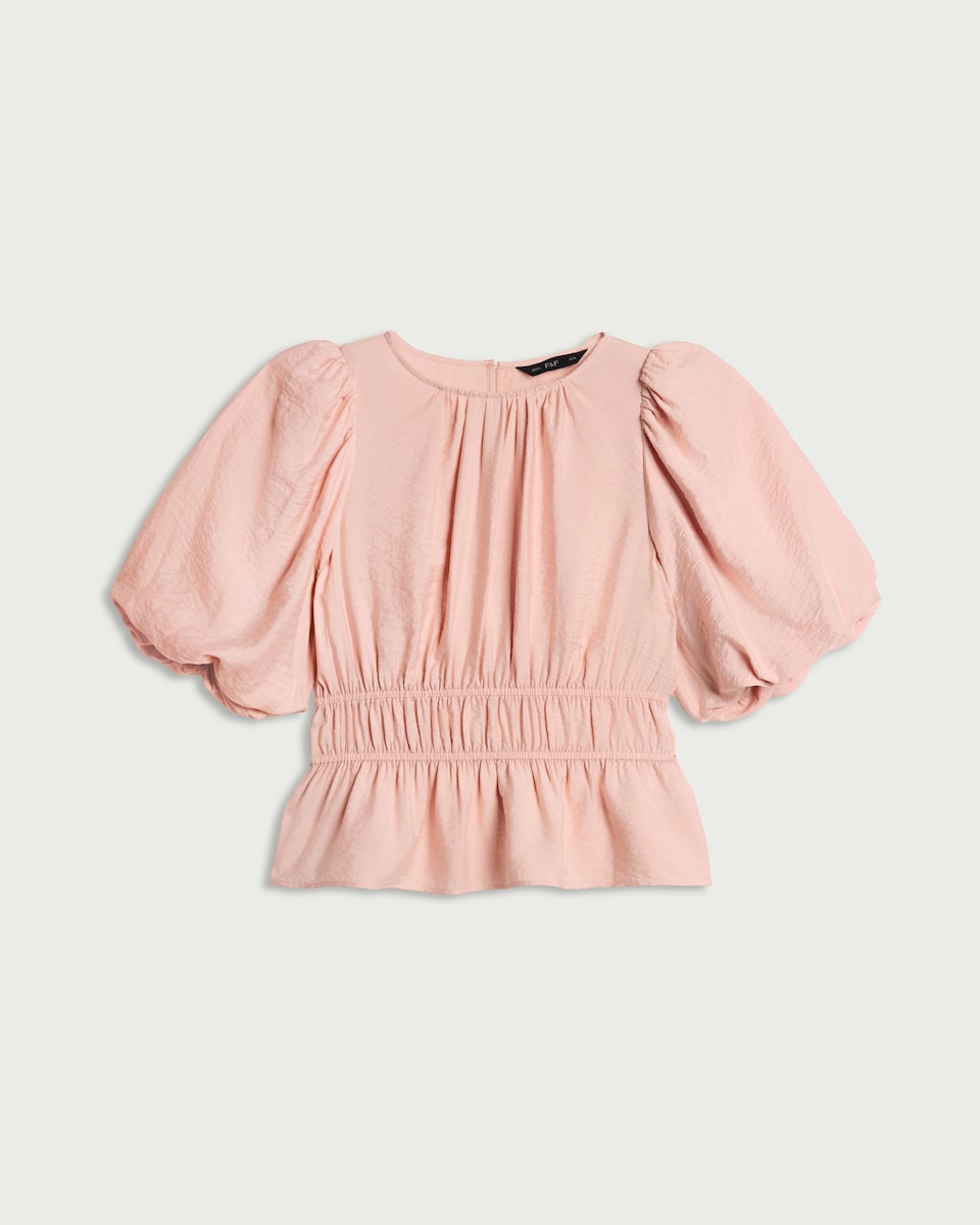image 1 of F&F Shirred Puff Sleeve Blouse in Pink