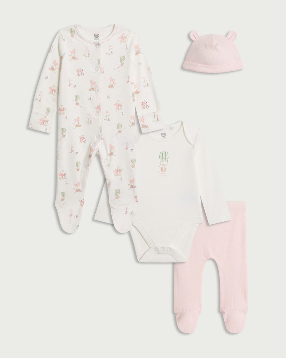 F&F Baby 4-Piece Cotton Rich Set in White