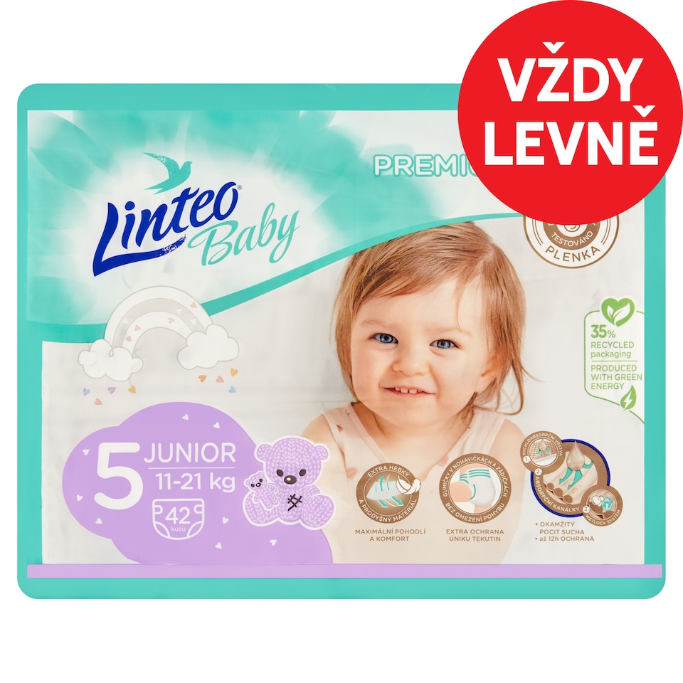 Linteo Baby Premium plenky 5 junior 11-21kg 42 ks