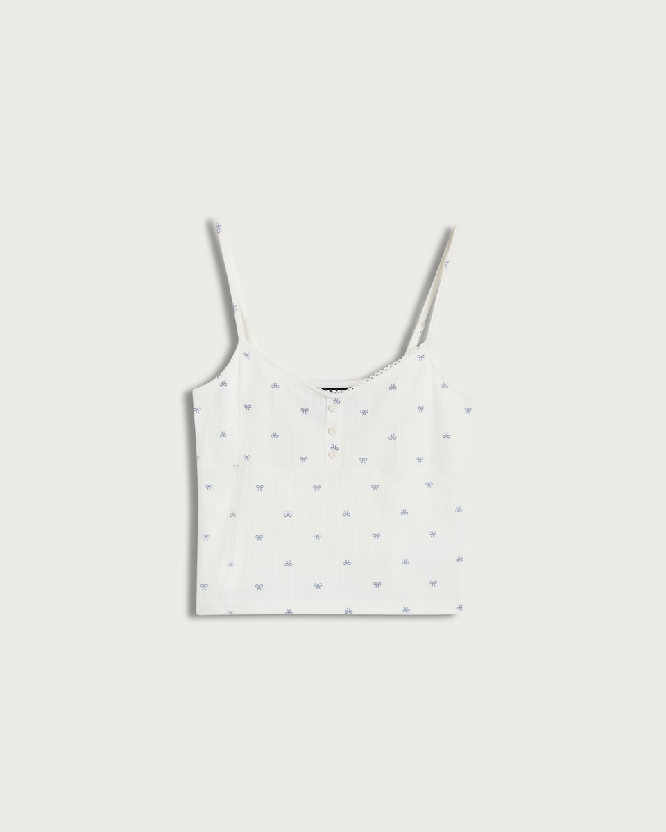 image 1 of OH ME OH MY Ribbed Bow Print Pyjama Vest in White