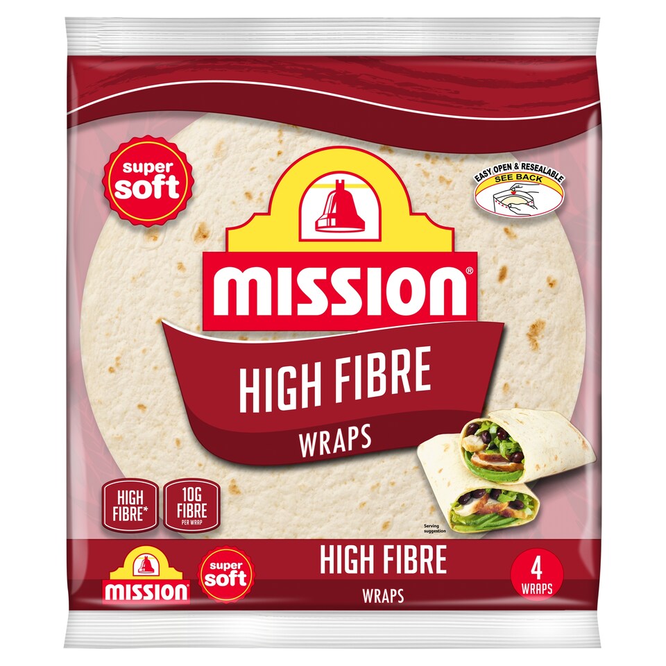 Mission High Fibre Tortilla Wraps 4 Wraps 245g