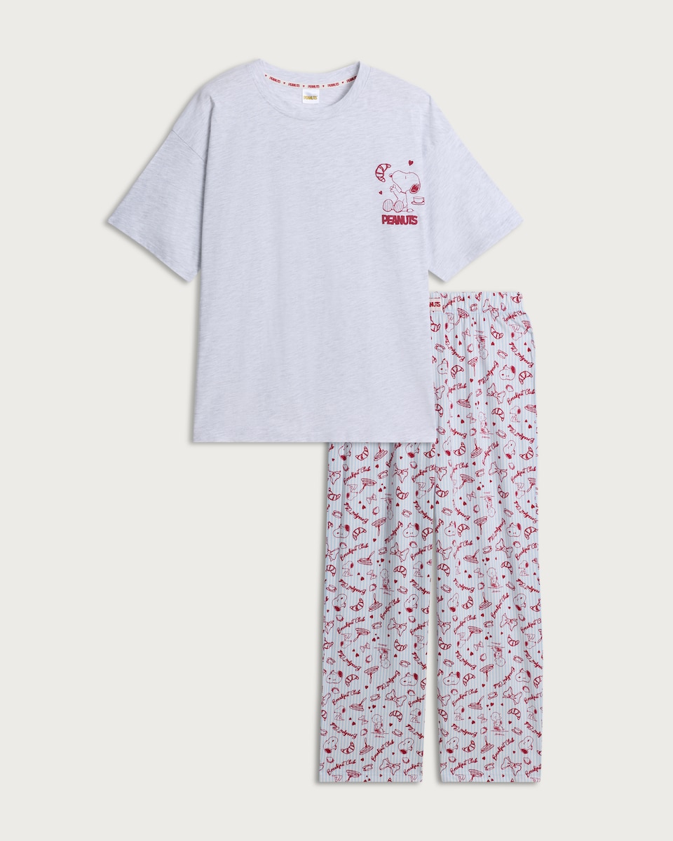 image 1 of Peanuts Snoopy Pure Cotton Pyjama Set in Multi Grey