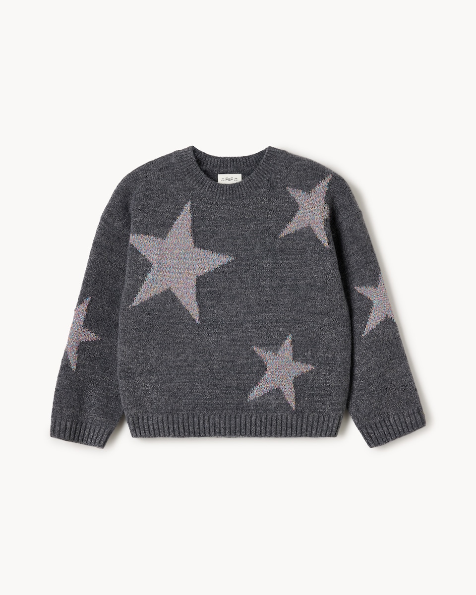 image 1 of F&F Girls Star Jumper in Grey
