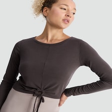 F&F Active Modal Rich Drawstring Hem Long Sleeved Yoga Top in Brown