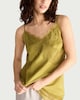 image 1 of F&F Satin Lace Trim Asymmetric Hem Cami Top in Green