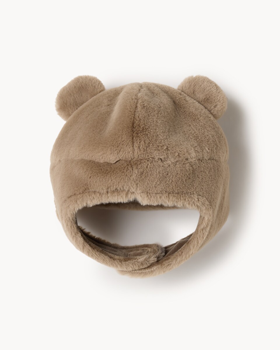 image 1 of F&F Baby Faux Fur Bear Trapper Hat in Brown