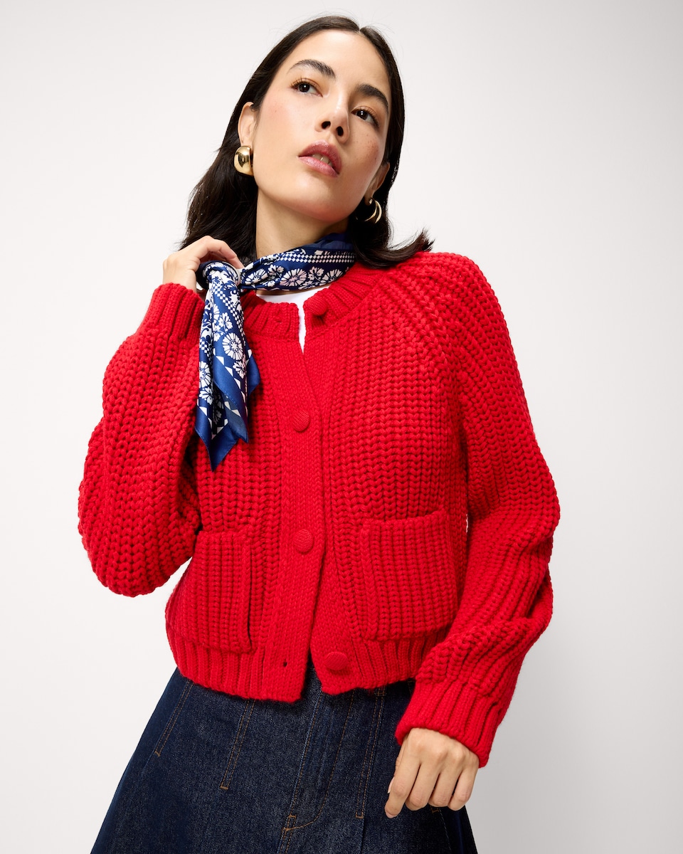 image 1 of F&F Chunky Knitted Cardigan in Red