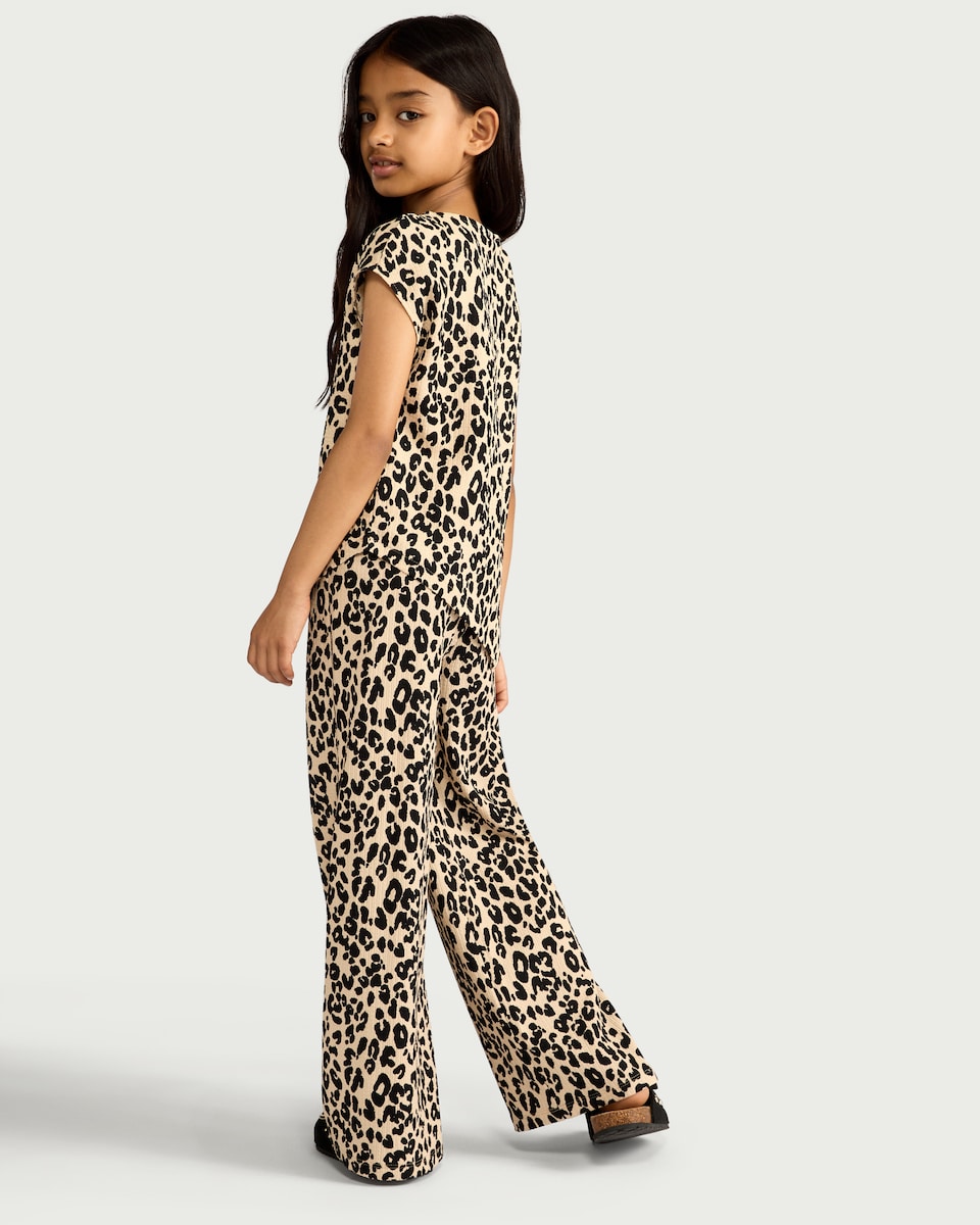 image 1 of F&F Girls 2-Piece Textured Leopard Print Top and Trousers Set in Multi