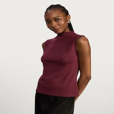 F&F Cotton Modal Blend High Neck Sleeveless Top in Burgundy