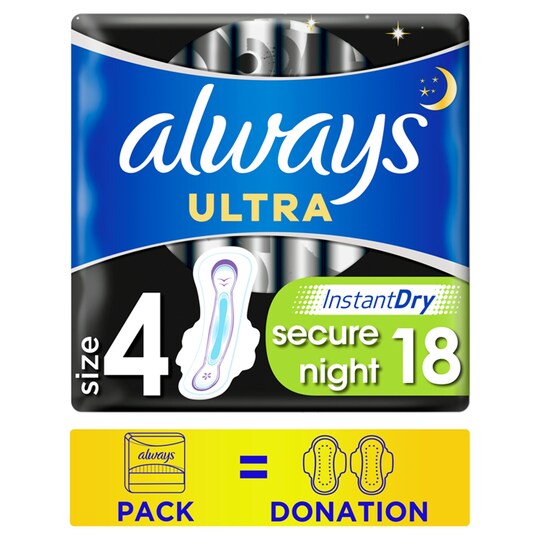 Always Ultra Secure Night Time Sanitary Towels With Wings 18 Tesco