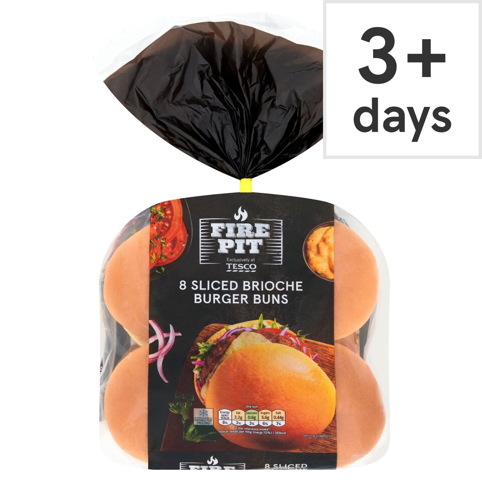 Tesco Fire Pit 8 Sliced Brioche Burger Buns Tesco Groceries