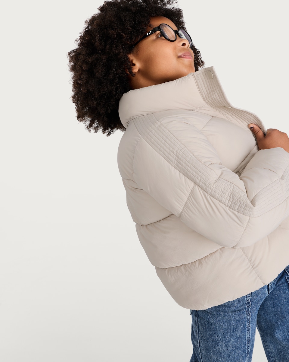 image 1 of F&F Girls High Neck Double Layer Padded Jacket in Cream