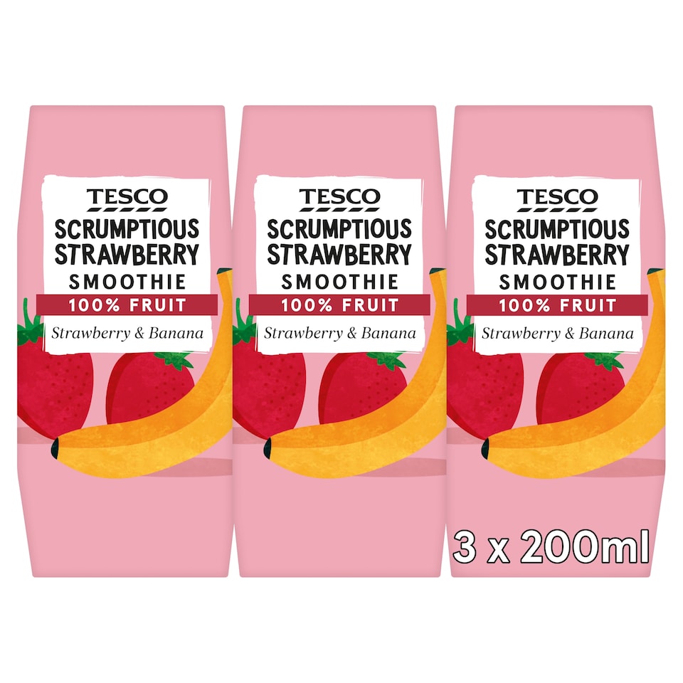 Tesco Scrumptious Strawberry Smoothie 3X200ml