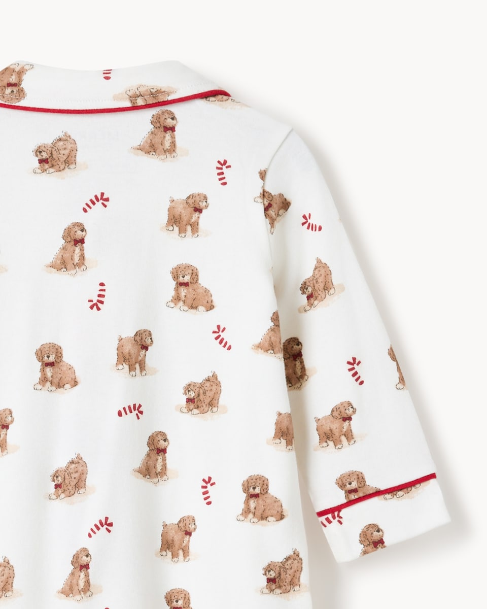 image 1 of Christmas Baby Pure Cotton Festive Pup Sleepsuit in White