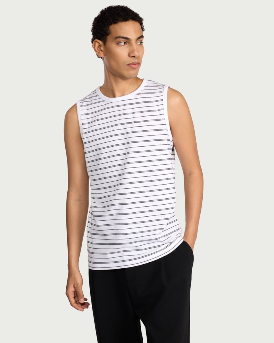 image 1 of F&F Pure Cotton Striped Vest in White