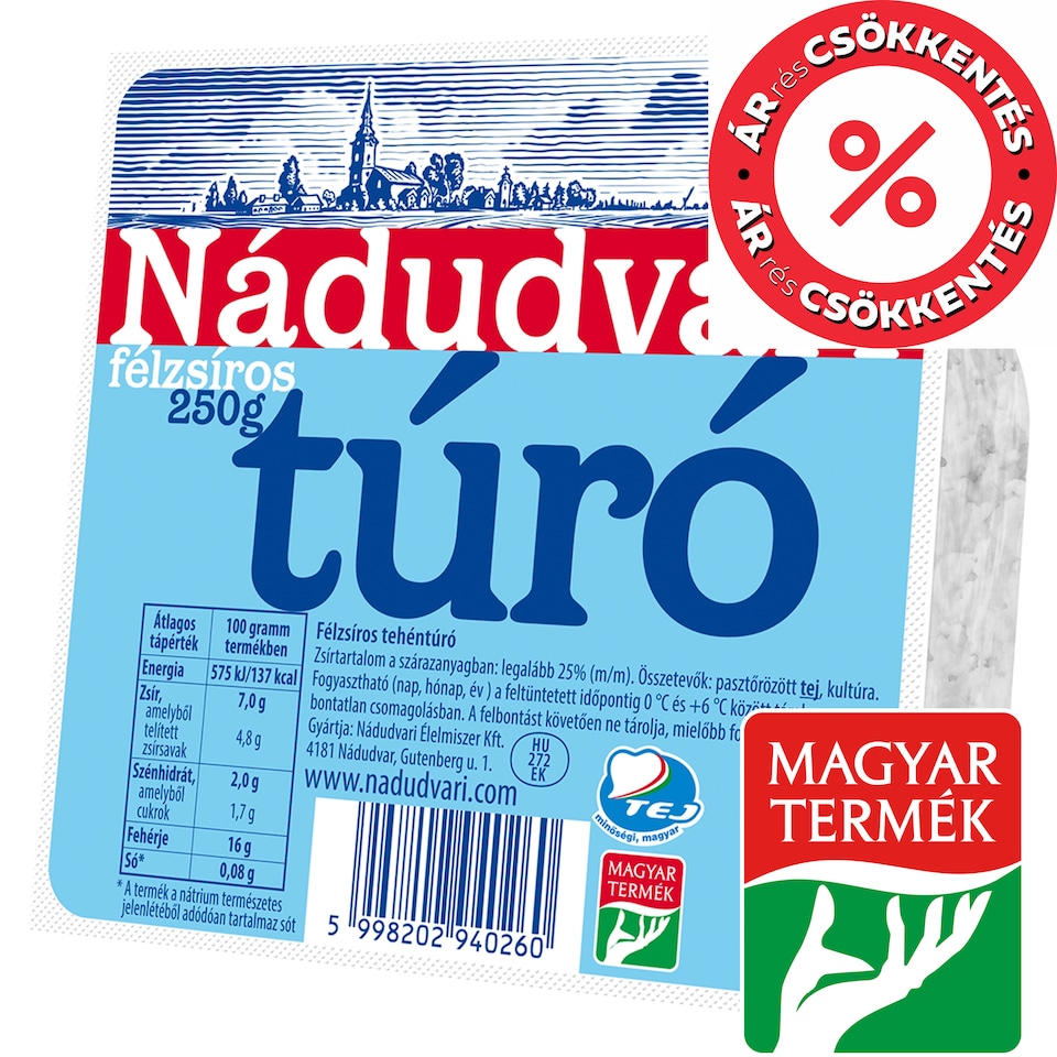 Nádudvari félzsíros túró 250 g