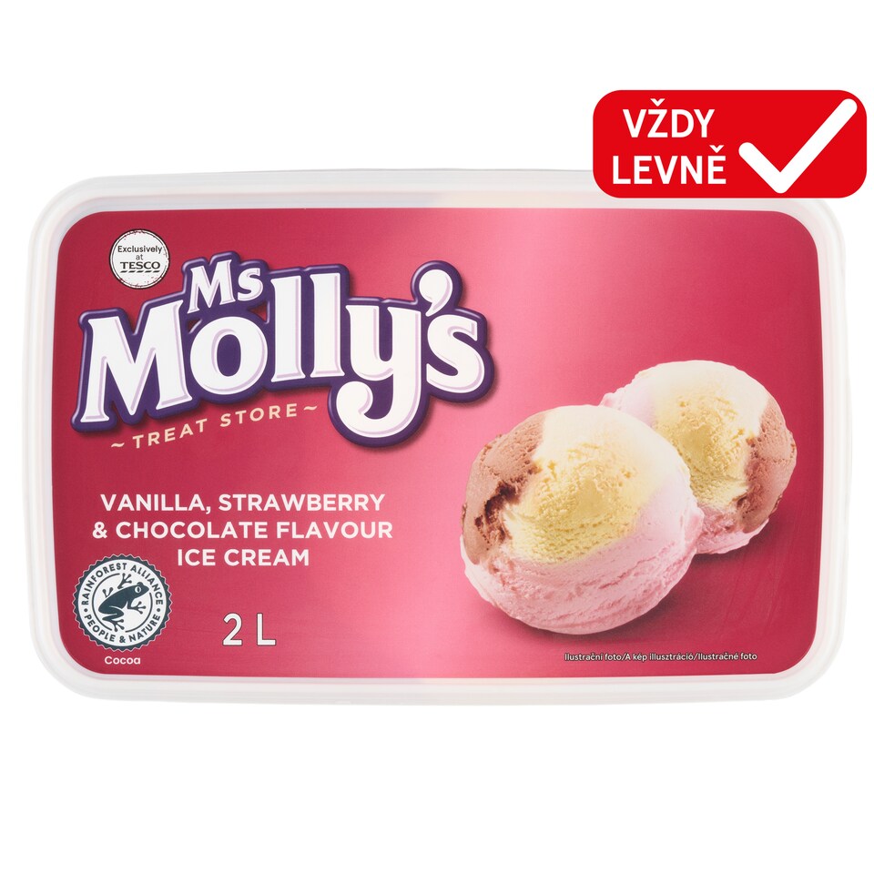 Ms Molly's Vanilla, Strawberry & Chocolate Flavour Ice Cream 2L
