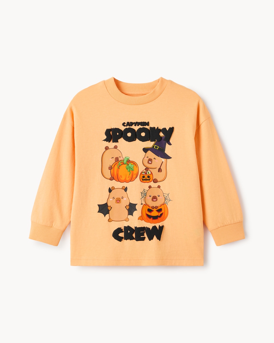 image 1 of Capyfun Pure Cotton Halloween Capybara Sweatshirt in Orange