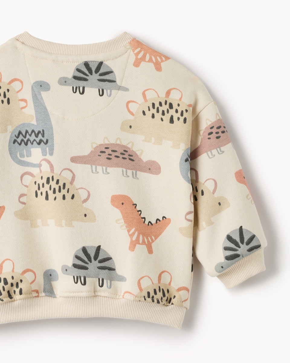 image 1 of F&F Baby 2-Piece Cotton Rich Dinosaur Print Sweatshirt and Joggers Set in Neutral