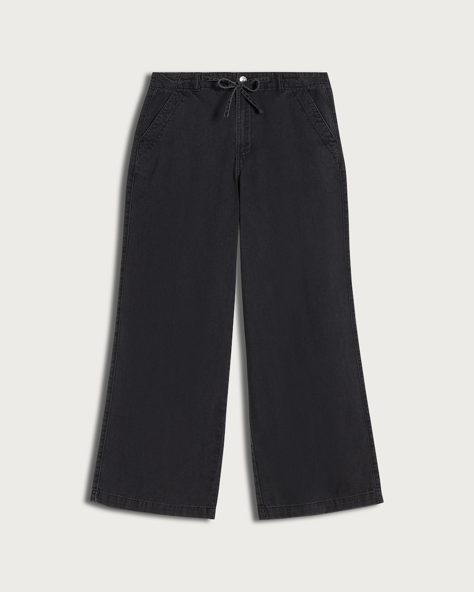 image 1 of F&F Wide Leg Drawstring Jeans in Black