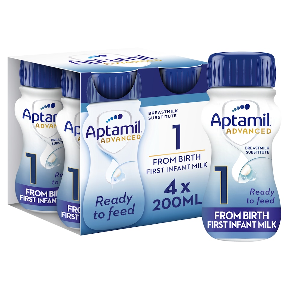 image 1 of Aptamil Advanced 1 First Baby Milk Formula Liquid Ready to Feed from Birth 4x200ml