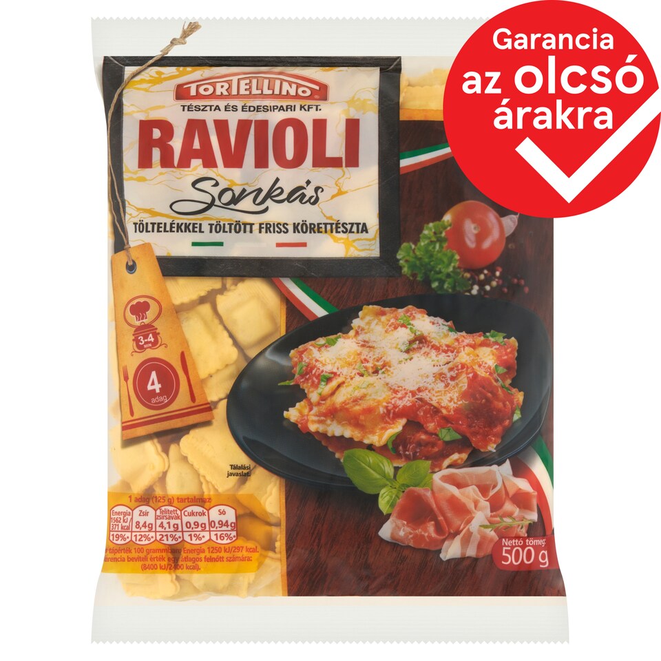Tortellino Ravioli sonkás töltelékkel töltött friss körettészta 500 g