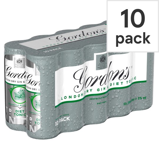 Gordon's Gin & Slimline Tonic 250Ml 10 Pack Tesco Groceries