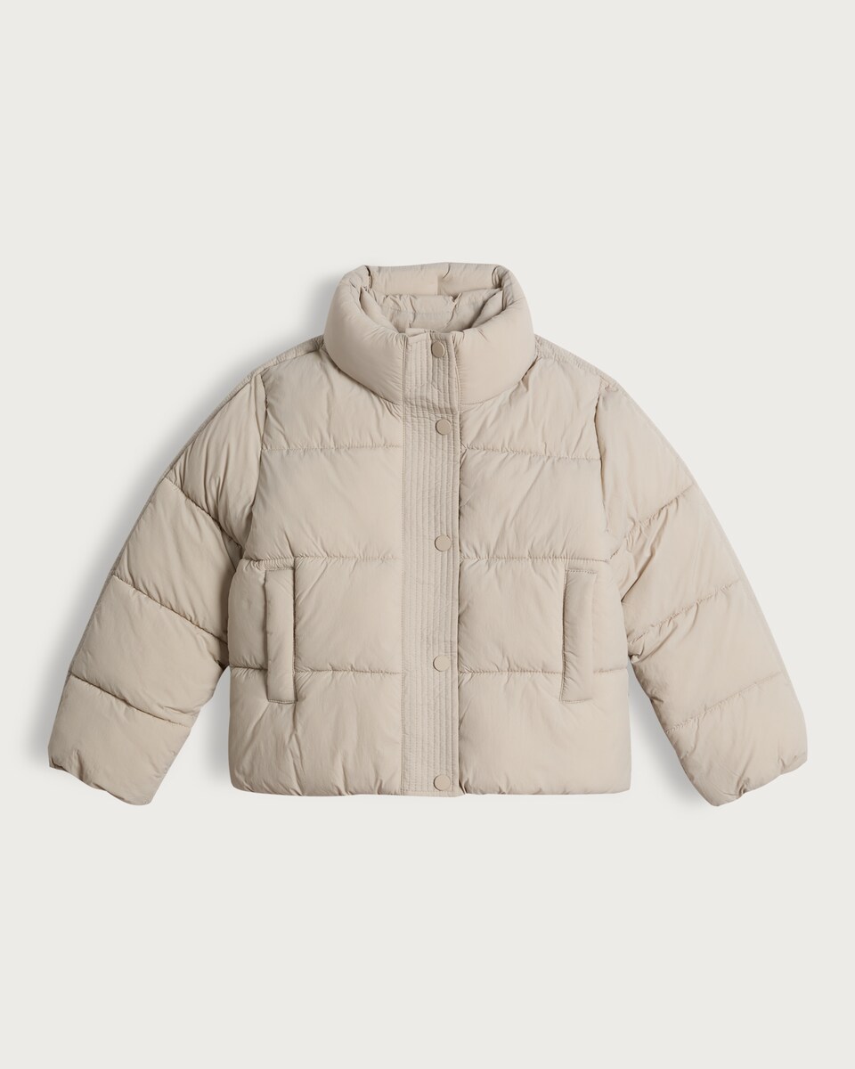 image 1 of F&F Girls High Neck Double Layer Padded Jacket in Cream