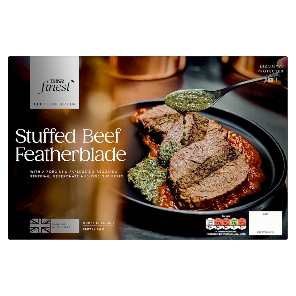 Tesco Finest Chef’s Collection Porcini & Pecorino Stuffed Beef Featherblade with Peperonata and Pine nut Pesto 940g