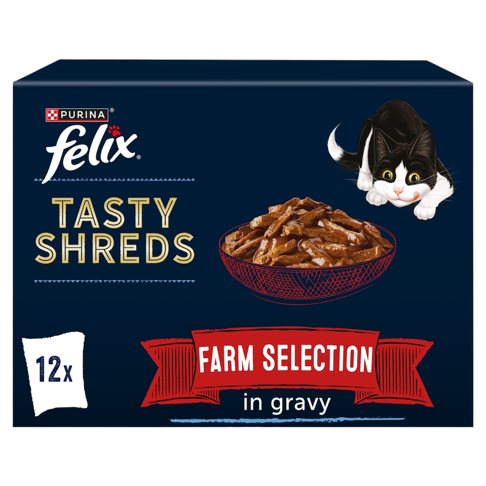Felix Tasty Shreds Cat Food Farm Selection In Gravy 12X80g