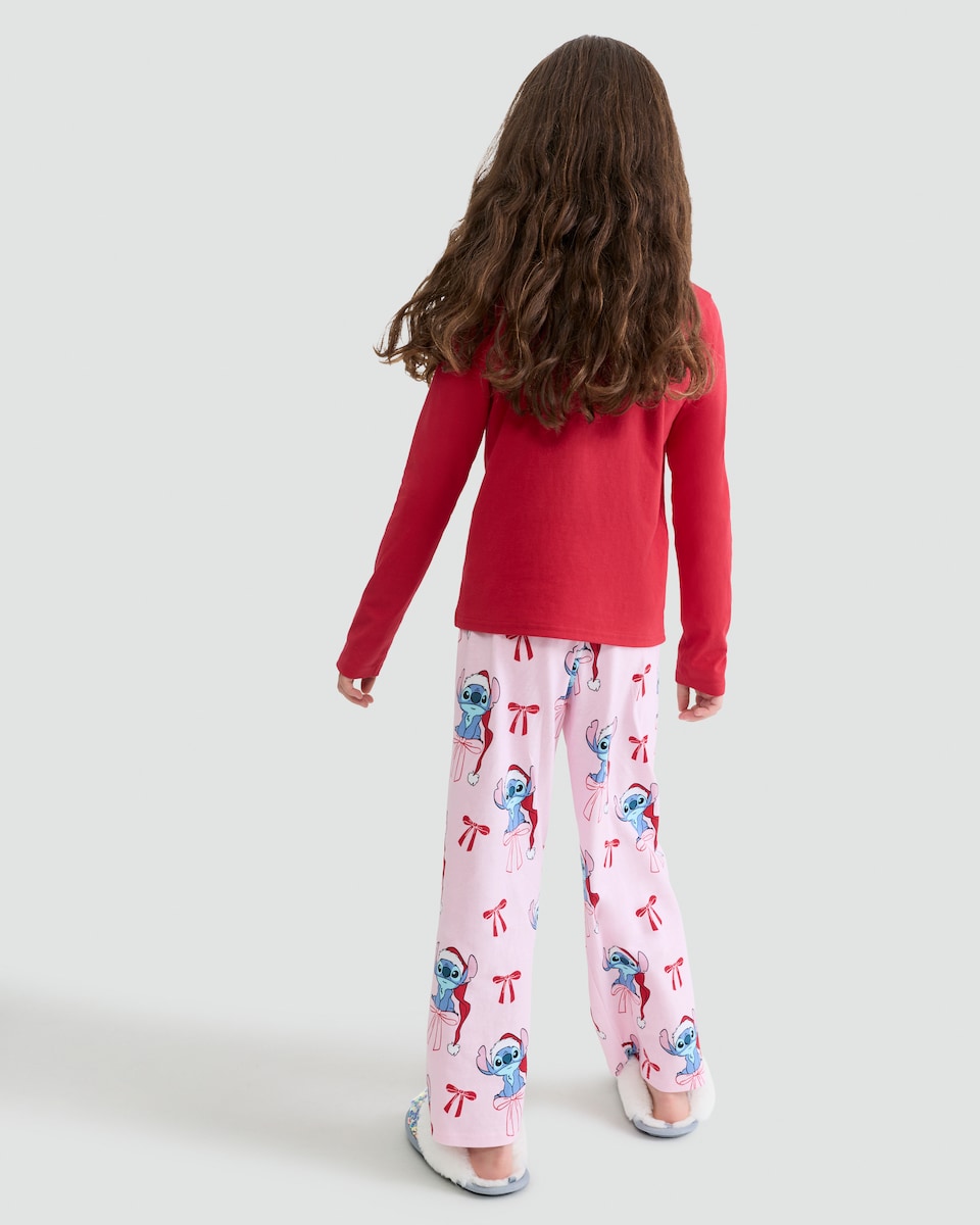 image 1 of Disney Lilo & Stitch Pure Cotton Christmas Print Pyjamas in Multi