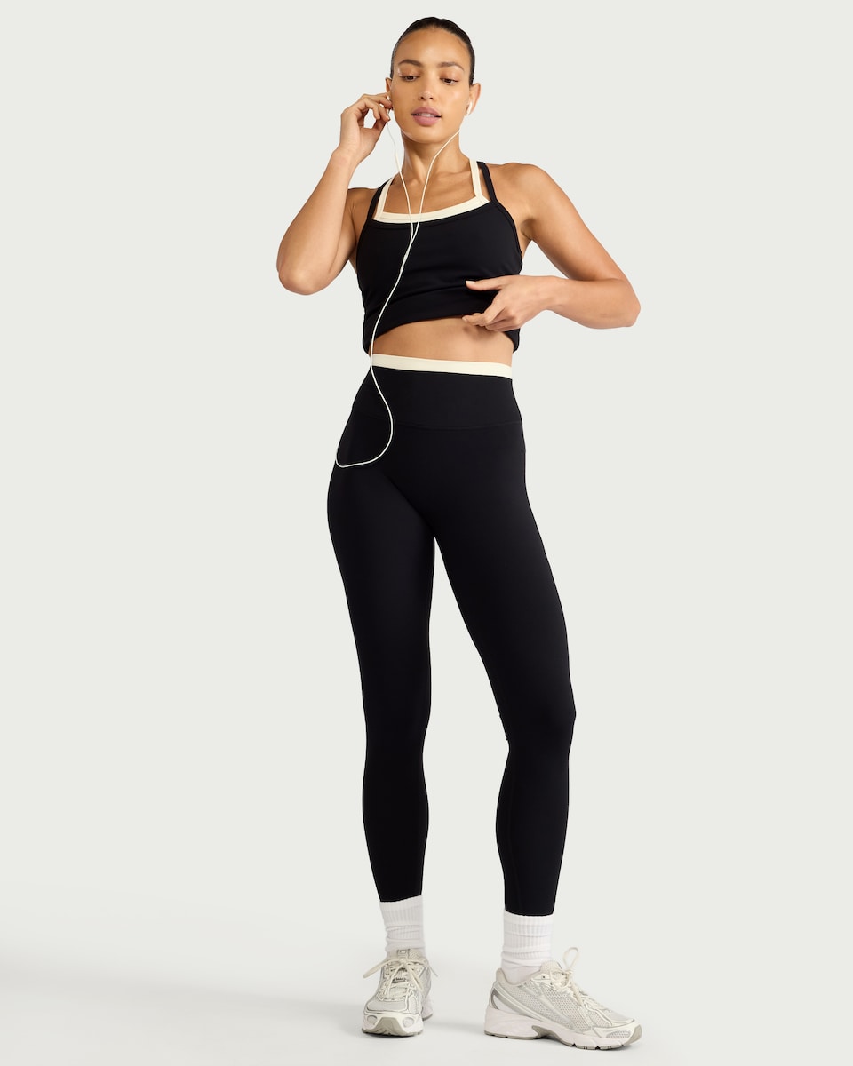 image 1 of F&F Active ULTRASTRETCH Contrast Waist High Waisted Leggings in Black