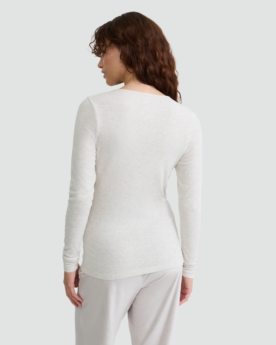 image 1 of F&F Medium Warmth Thermal Lace Trim Long Sleeved Top in Neutral