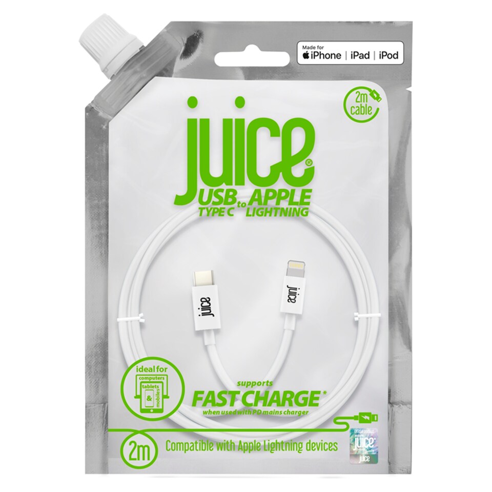 Juice Apple Lightning - Type C 2m Charging Cable White