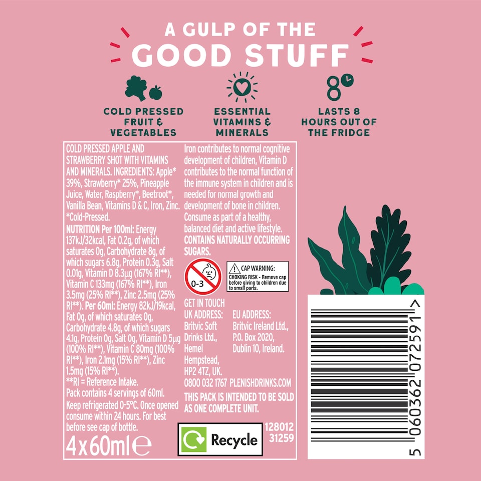 image 1 of Plenish Kids Berry Vitamin Shots 4x60ml