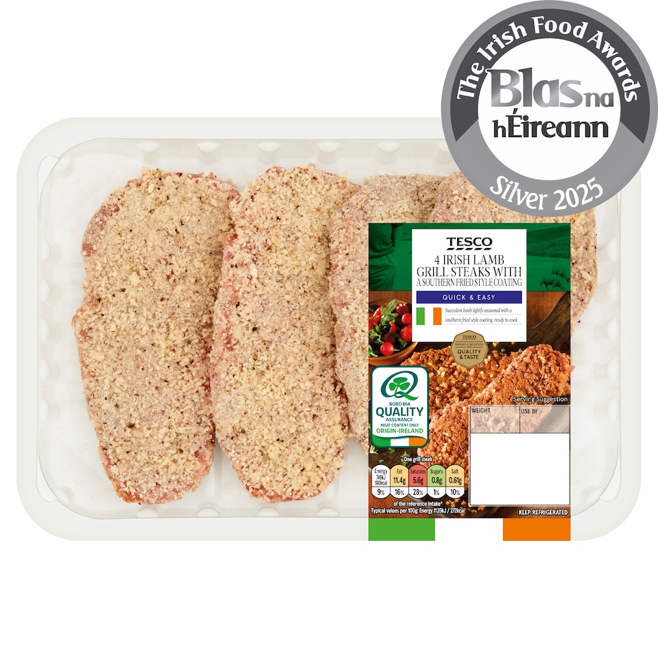 Tesco 4 Irish Lamb Grill Steaks with Southern Fried Style Coating 440g
