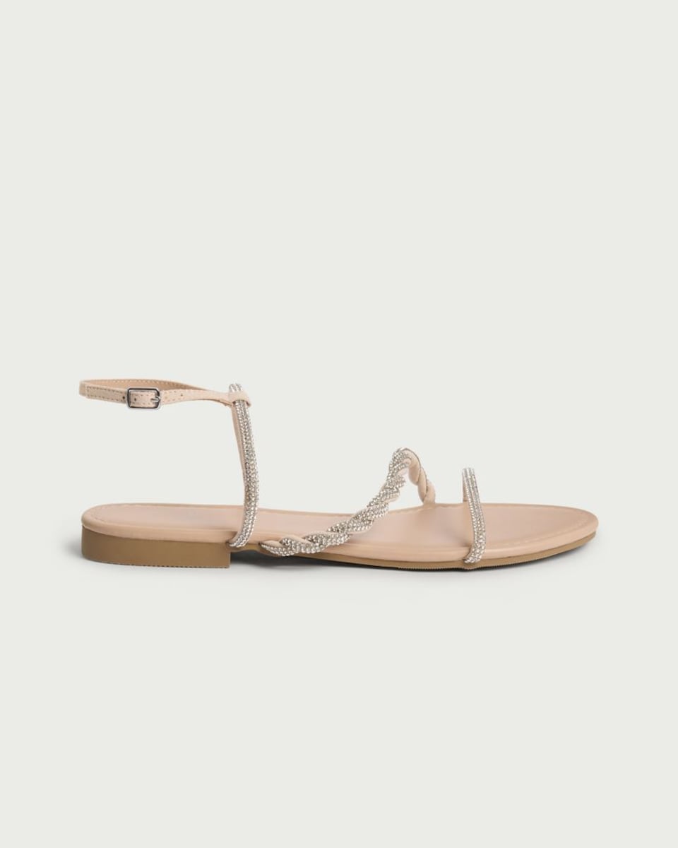 image 1 of F&F Diamanté Embellished Strappy Sandals in Silver