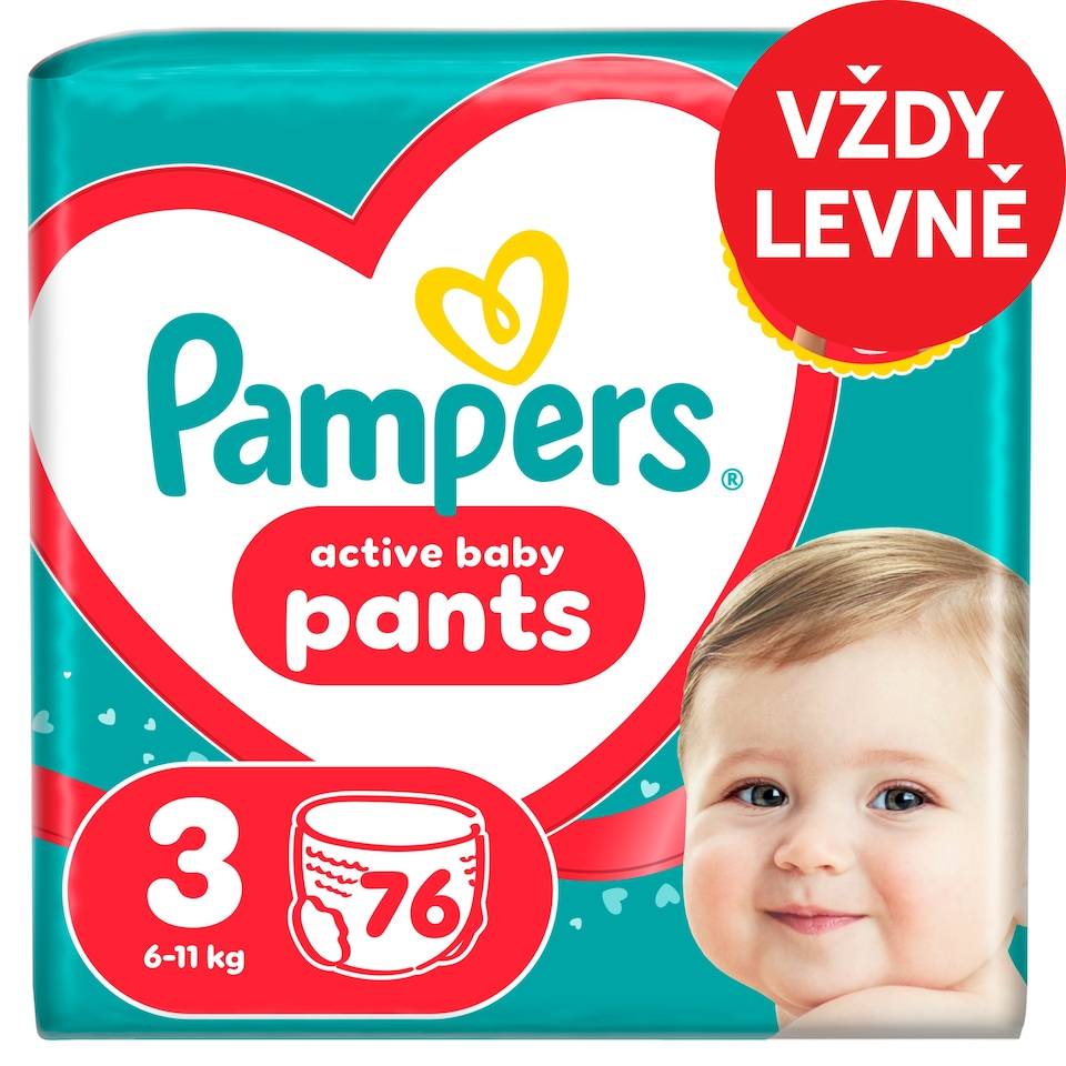 Obrázek 1 pro produkt Pampers Active Baby Plenkové Kalhotky, Velikost 3, 76 Kusů, 6kg-11kg