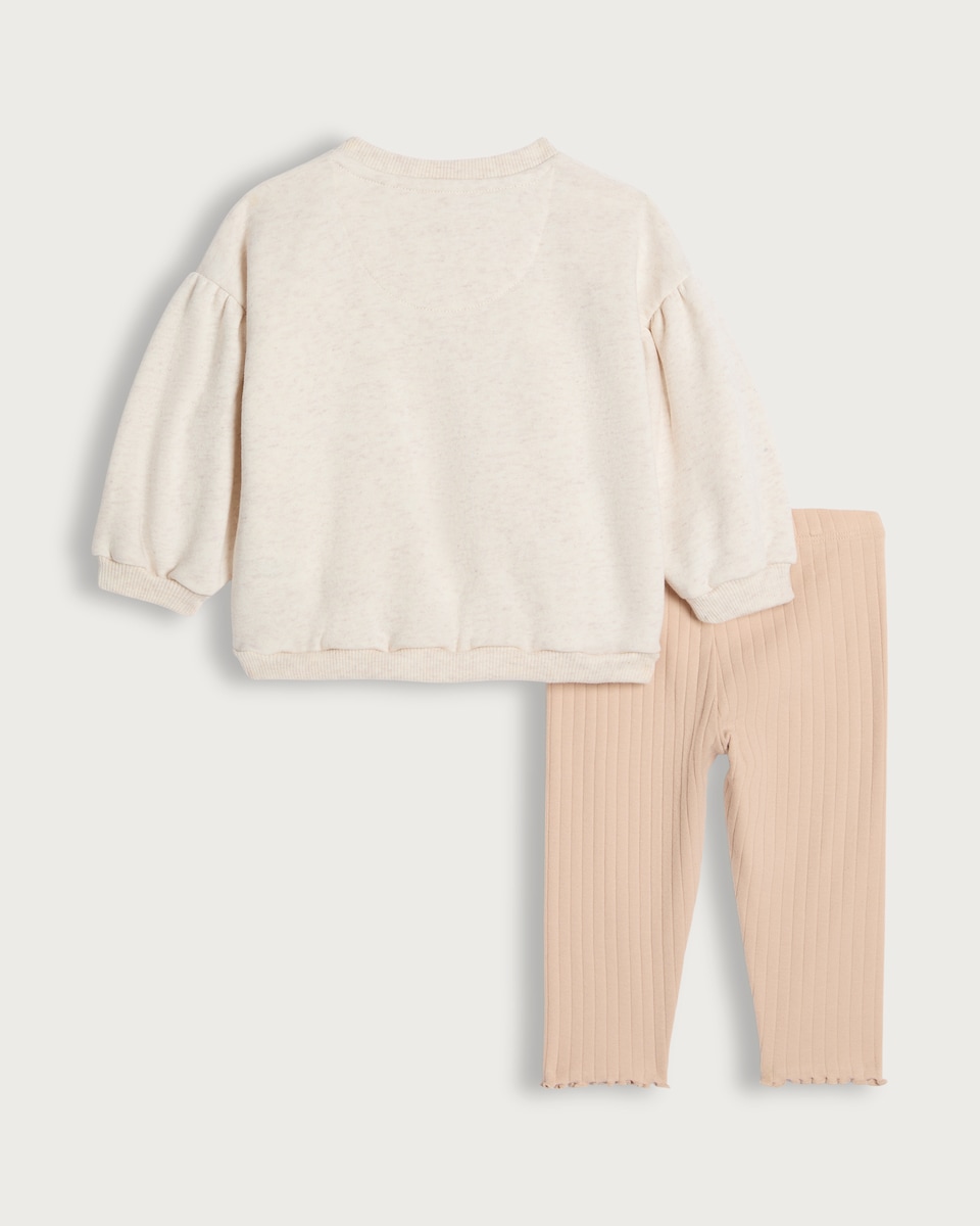 image 1 of F&F Baby 2-Piece Le Petit Club Sweatshirt and Legging Set in Neutral
