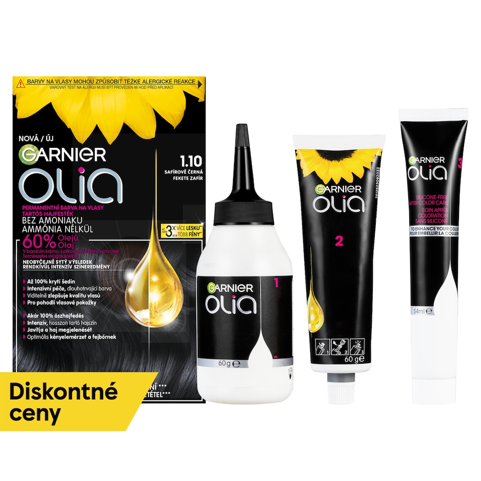 Garnier Olia permanentná farba na vlasy 1 .10 Zafírovo čierna, 60 +60 +54 ml