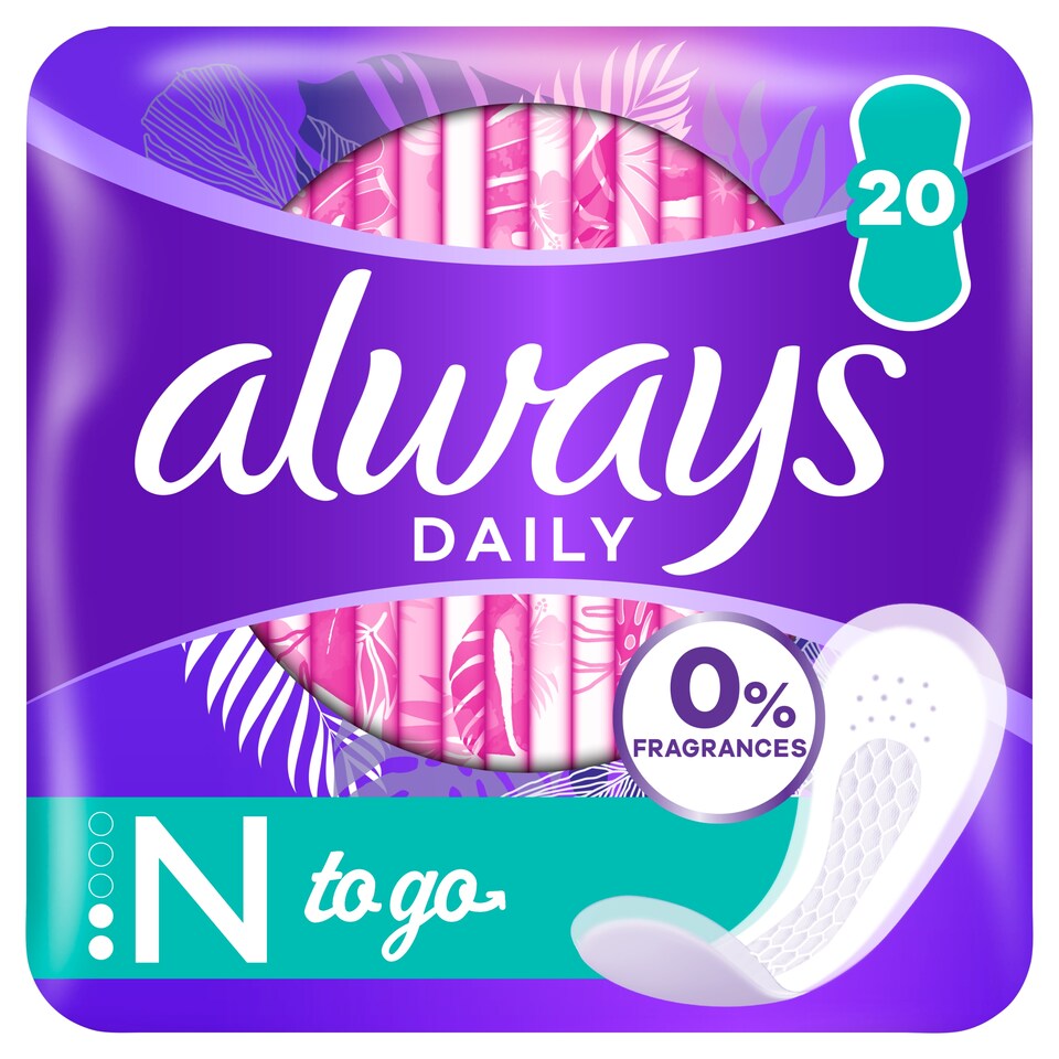 image 1 of Always Dailies Singles To Go Panty Liners 20 Pack