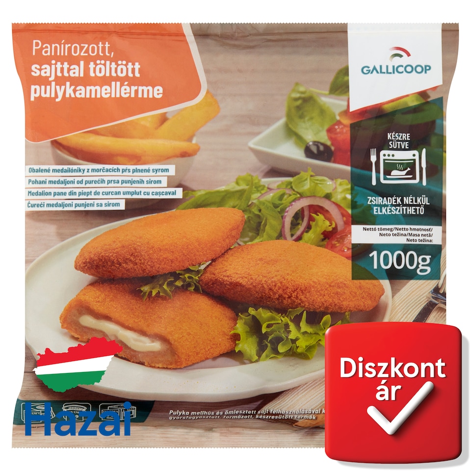 Gallicoop gyorsfagyasztott panírozott, sajttal töltött pulykamellérme 1000 g  1. kép
