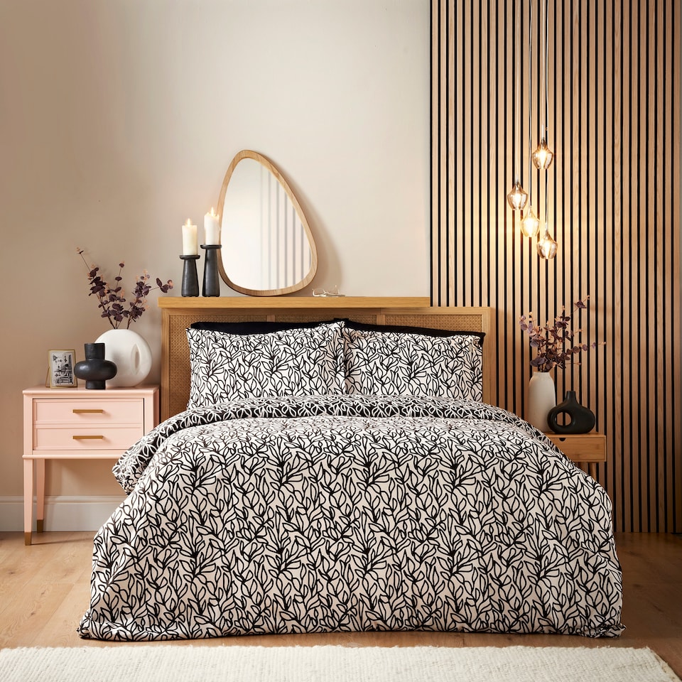 image 1 of Cosmo Living Mono Sketch Leaf Duvet Set Double
