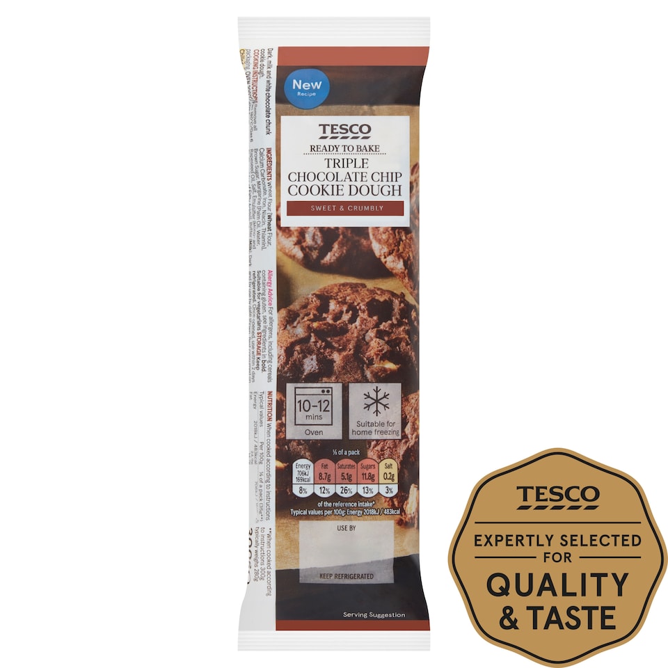 Tesco Ready To Bake Triple Chocolate Chip Cookie Dough 300G