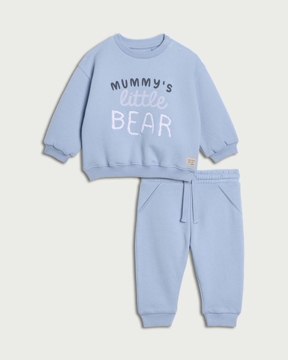 image 1 of F&F Baby 2-Piece Cotton Rich Mummy's Little Bear Set in Blue